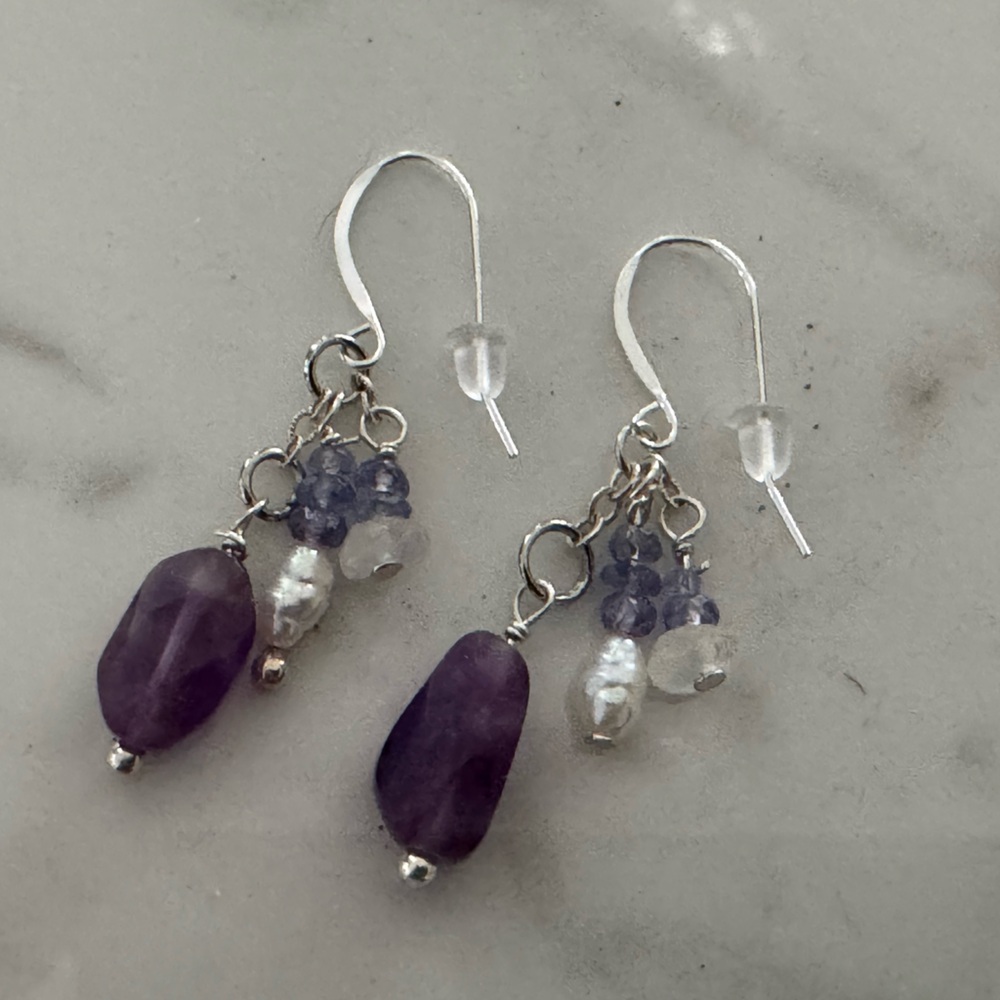 Amethyst and fresh water pearl silver Dangle Earrings